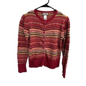 Tiara Petites Red Multi-Color Knit Button-Up Cardigan Sweater Size PL Patterned